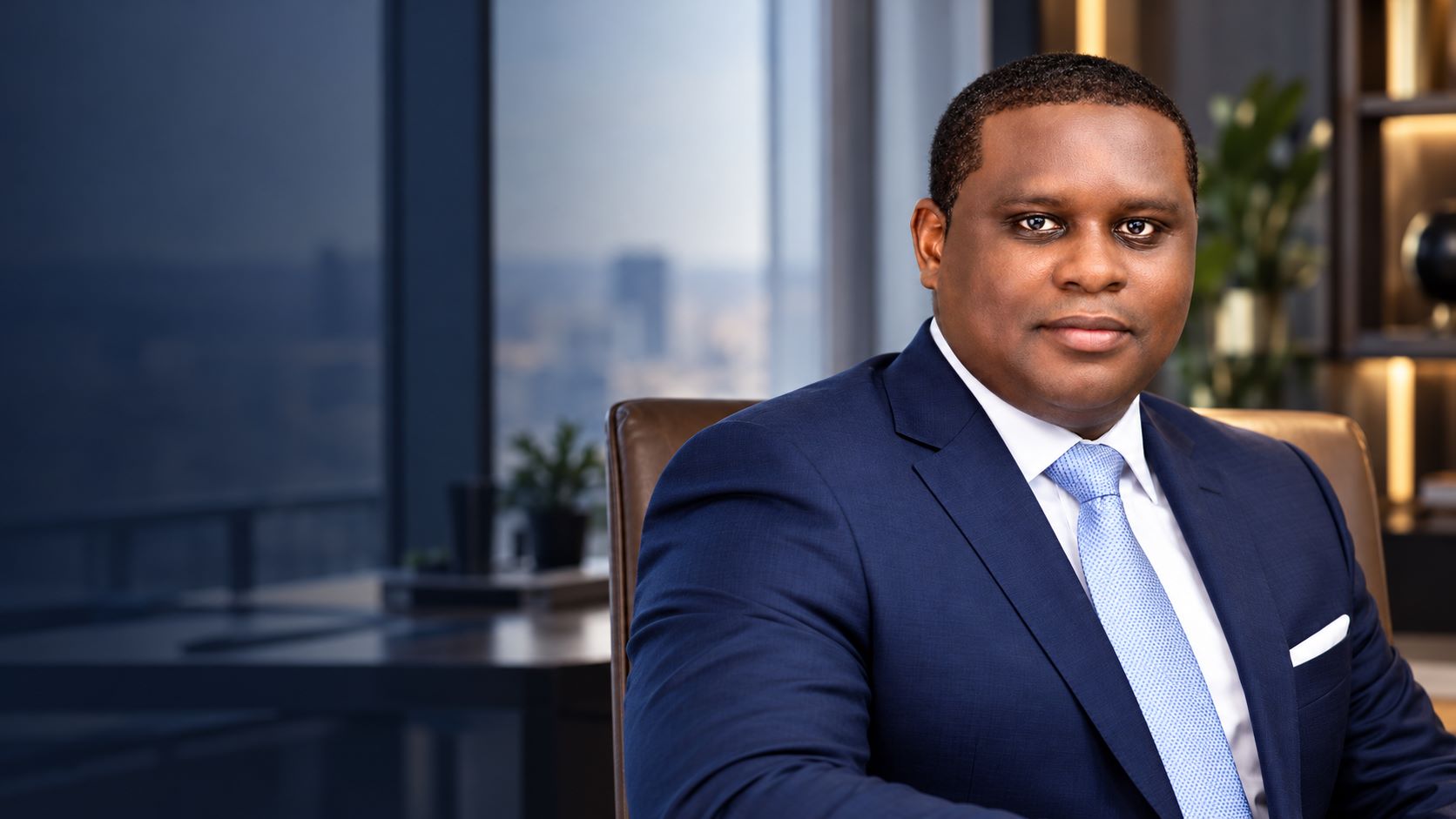 Femi Orimoloye in a contemporary professional office setting